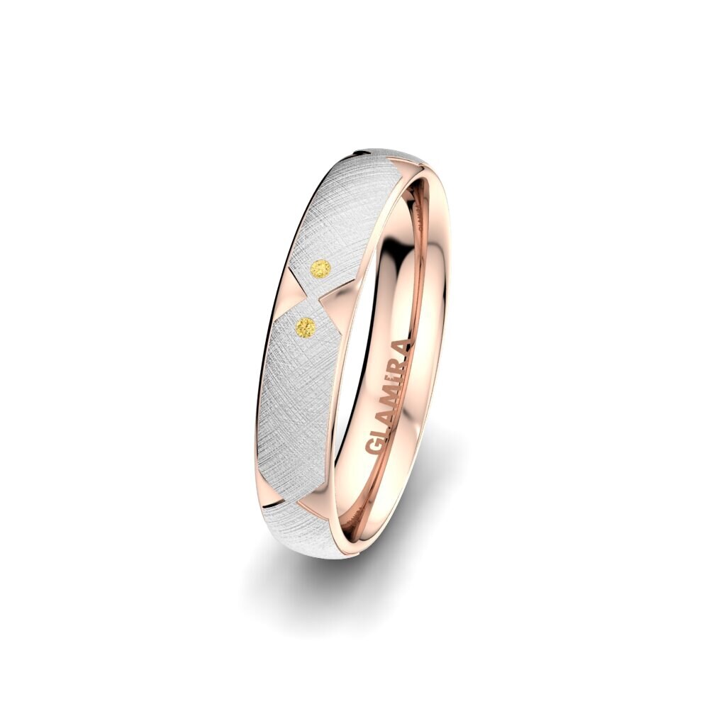 14ct White & Rose Gold Yellow Diamond Women's Wedding Ring Natural Light 4 mm