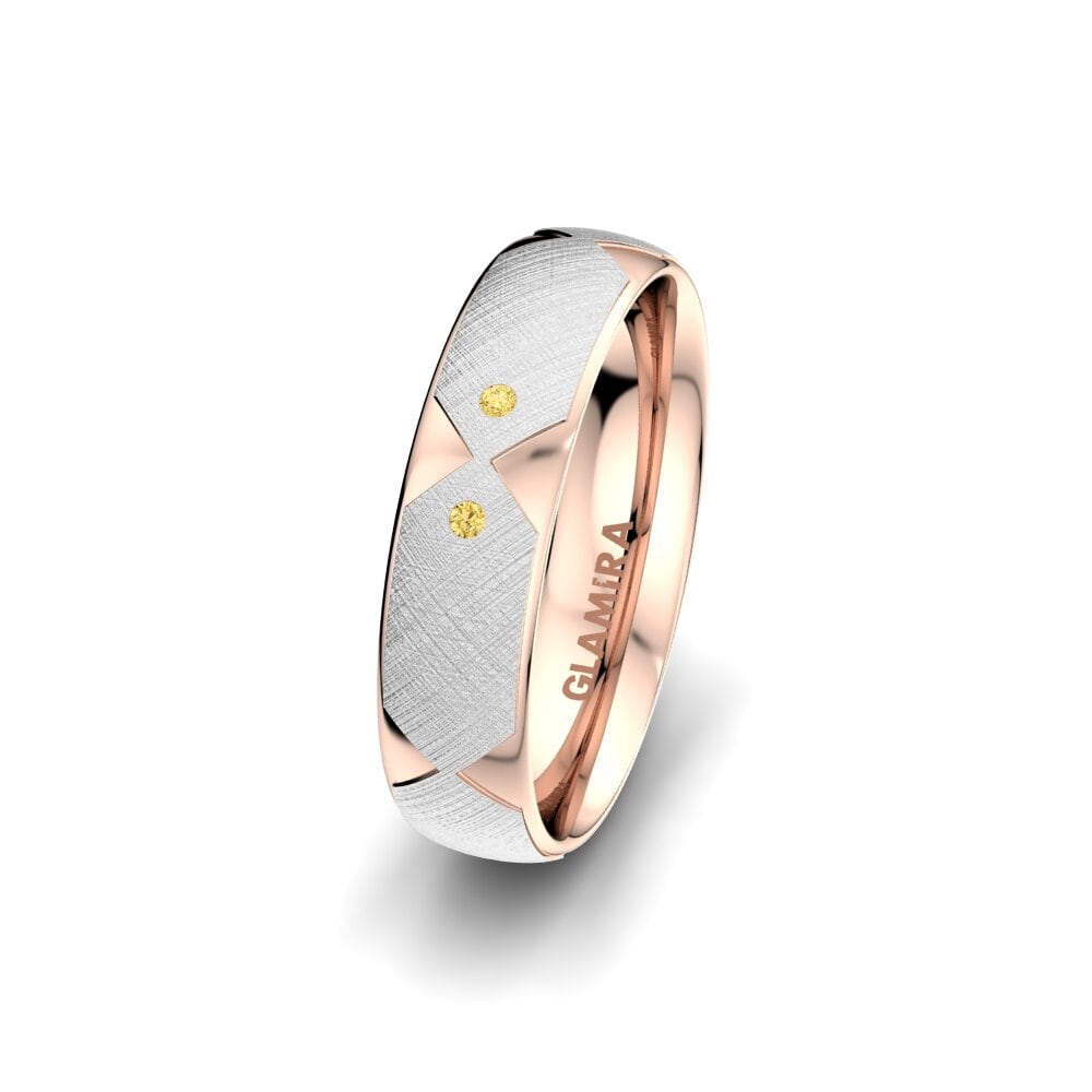 14ct White & Rose Gold Yellow Diamond Women's Wedding Ring Natural Light 5 mm