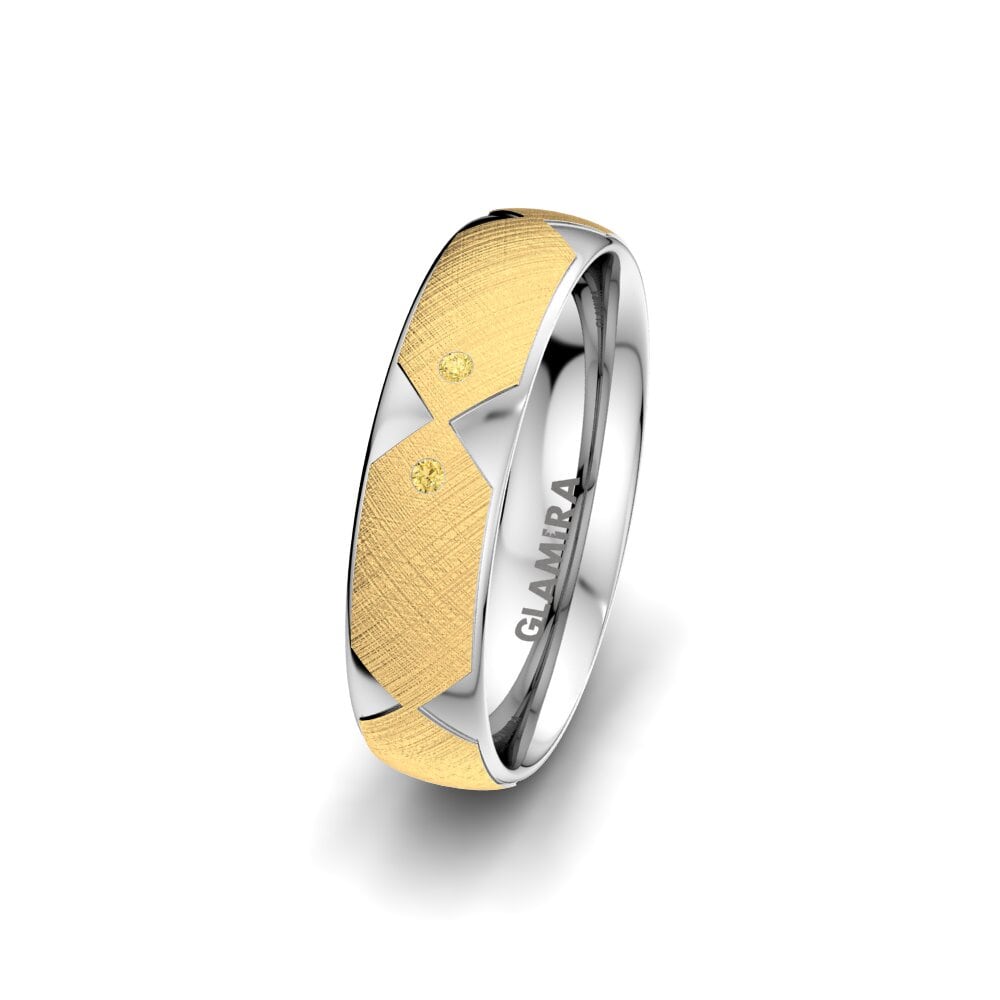 14ct Yellow & White Gold Yellow Diamond Women's Wedding Ring Natural Light 5 mm