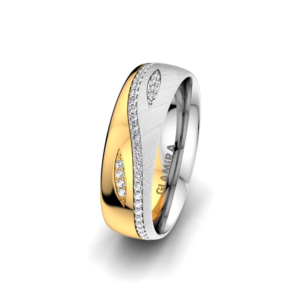 Weiß & Gelbgold 750 Weißer Saphir Damen trauring Sense Tear 6 mm