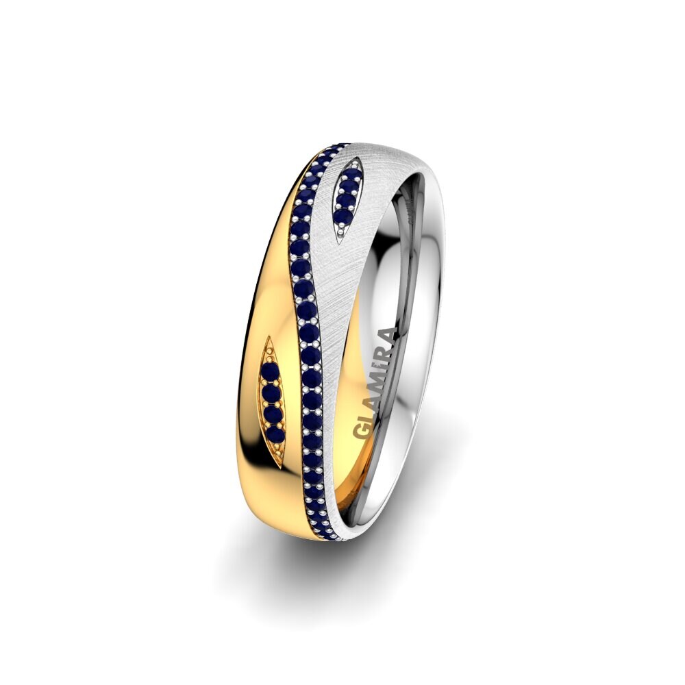 14k White & Yellow Gold Sapphire Women's Wedding Ring Sense Tear 5 mm