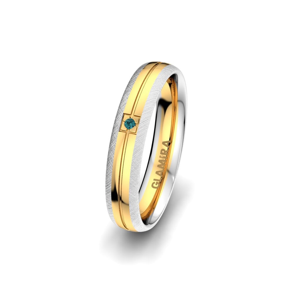 18ct White & Yellow Gold Blue Diamond Women's Wedding Ring Sense Beauty 4 mm