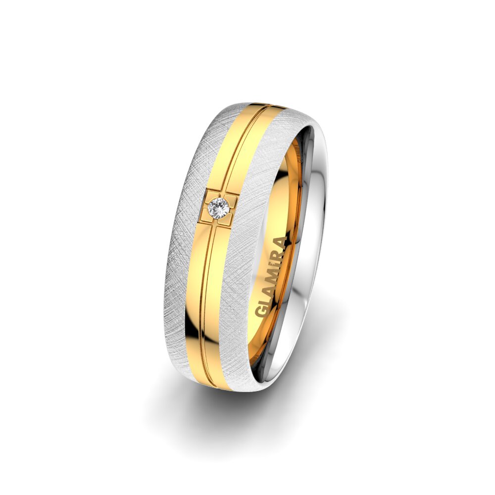 Or Blanc & Jaune 585 Saphir Blanc Alliance pour femme Sense Beauty 6 mm