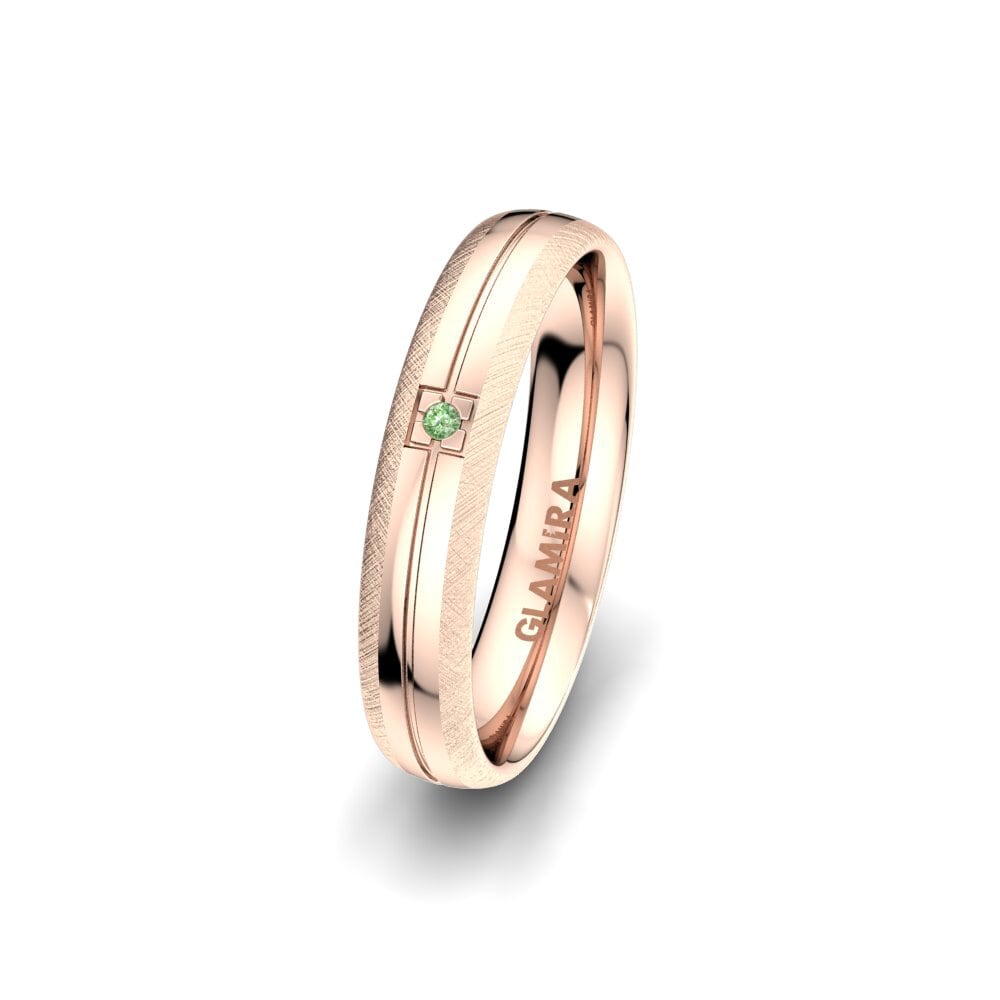 14ct Rose Gold Green Diamond Women's Wedding Ring Sense Beauty 4 mm