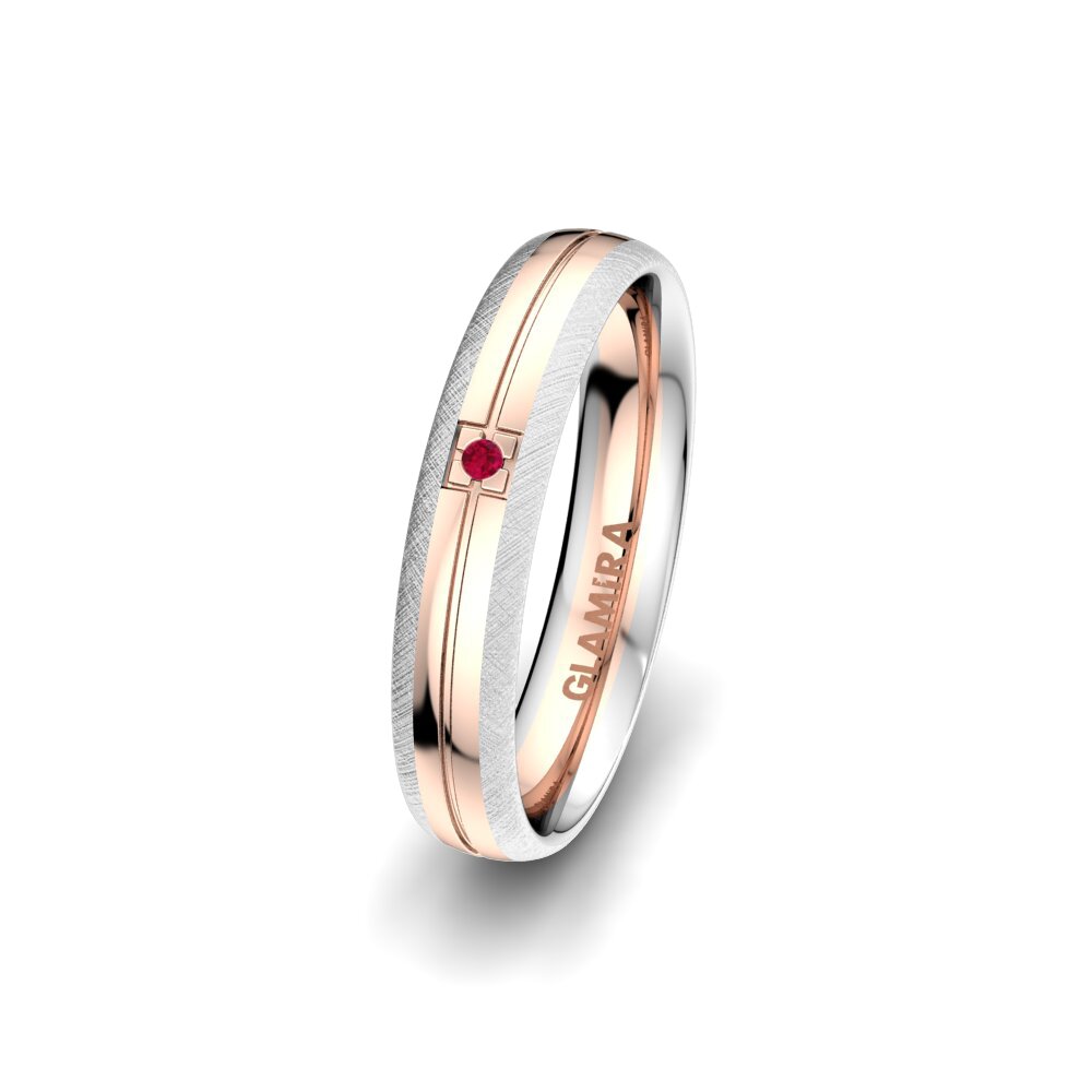 9K White & Rose Gold Ruby Women's Ring Sense Beauty 4 mm