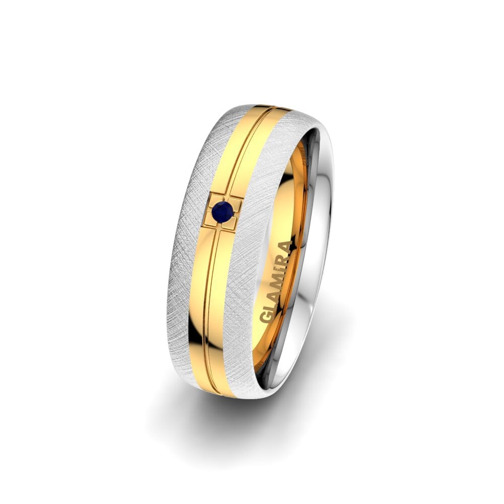14k White & Yellow Gold Sapphire Women's Wedding Ring Sense Beauty 6 mm