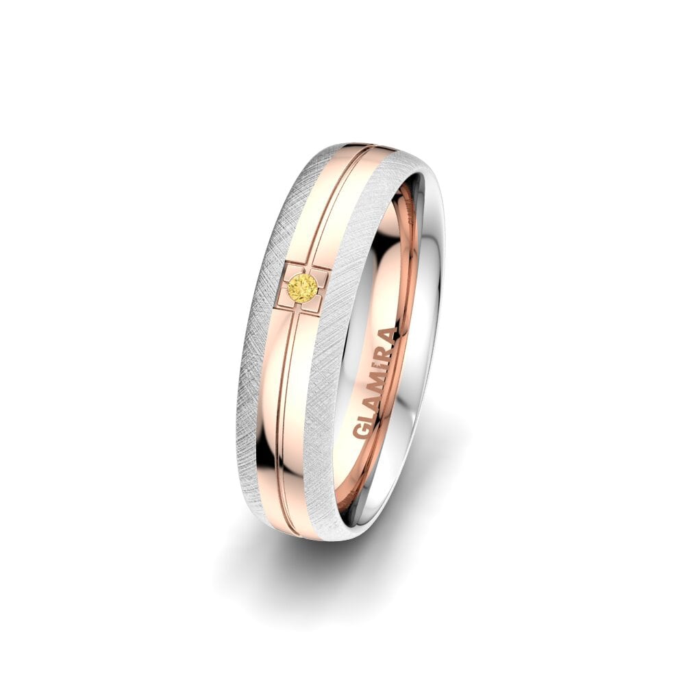 14ct White & Rose Gold Yellow Diamond Women's Wedding Ring Sense Beauty 5 mm