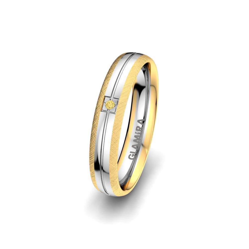 14ct Yellow & White Gold Yellow Diamond Women's Wedding Ring Sense Beauty 4 mm