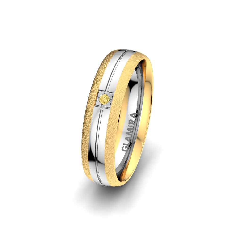 14ct Yellow & White Gold Yellow Diamond Women's Wedding Ring Sense Beauty 5 mm
