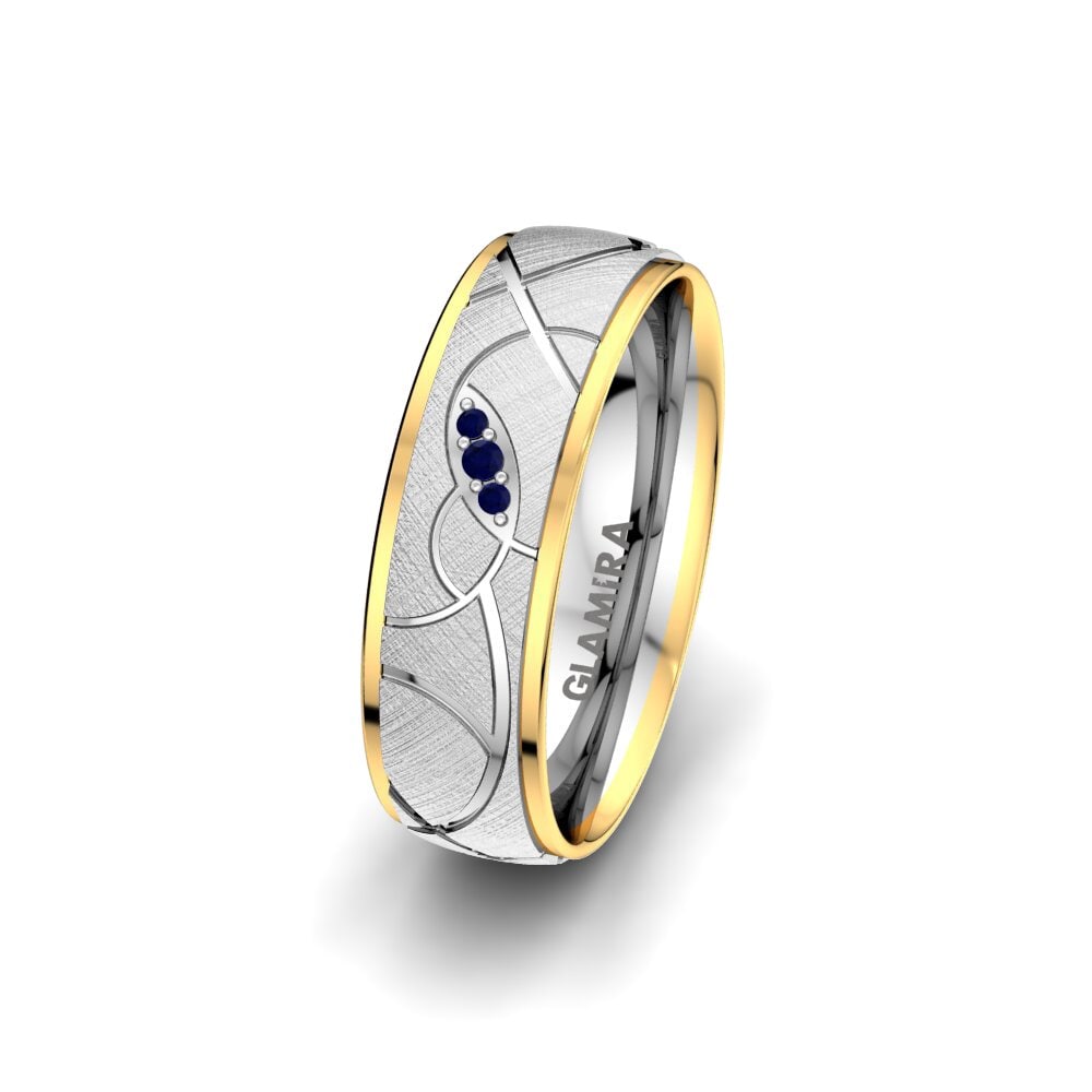 14k White & Yellow Gold Sapphire Women's Wedding Ring Golden Aura 6 mm