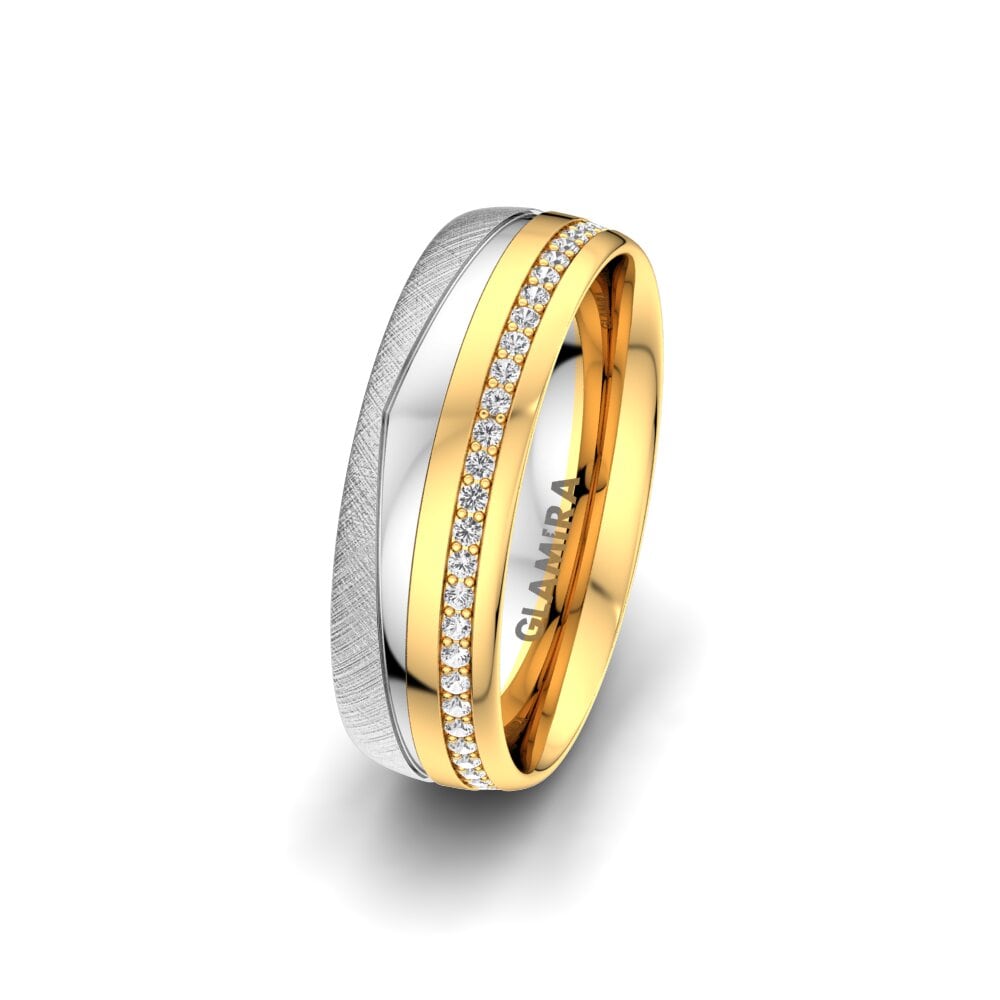 Weiß & Gelbgold 750 Weißer Saphir Damen trauring Infinite Flame 6 mm
