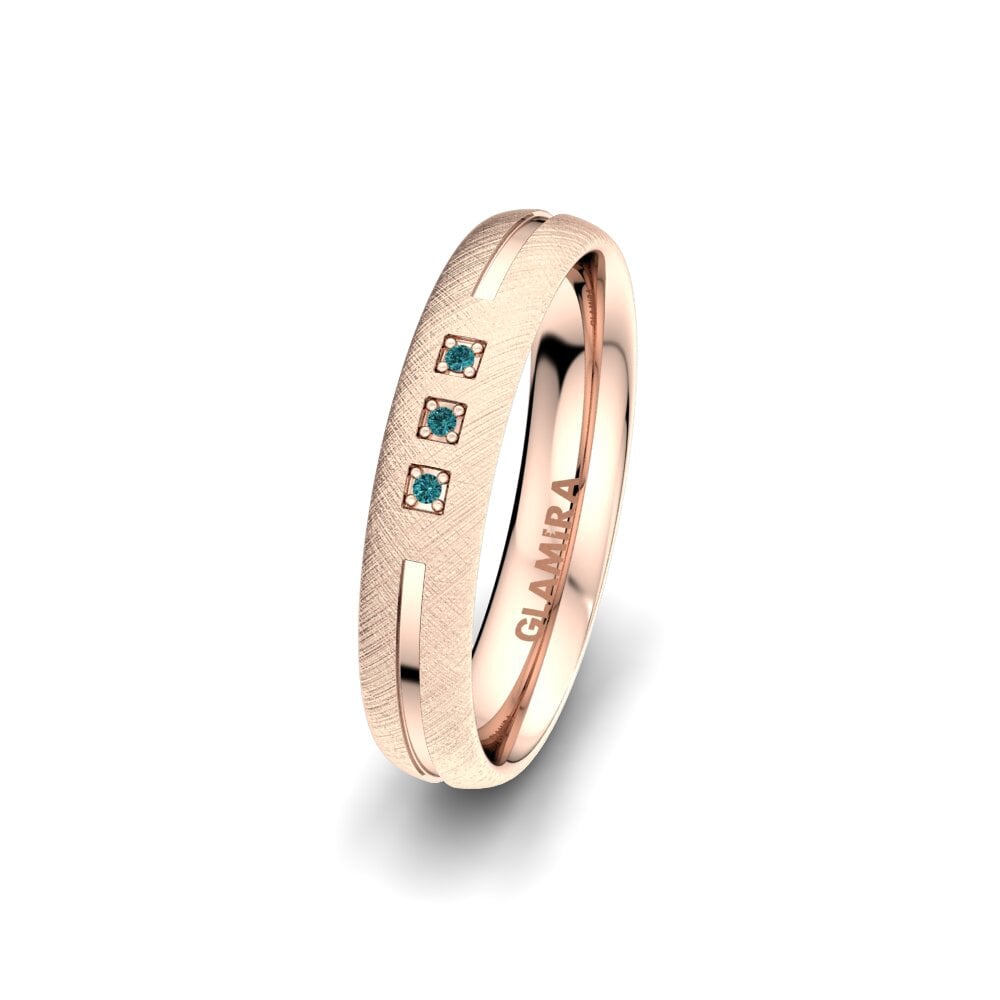 14ct Rose Gold Blue Diamond Women's Wedding Ring Life Glow 4 mm