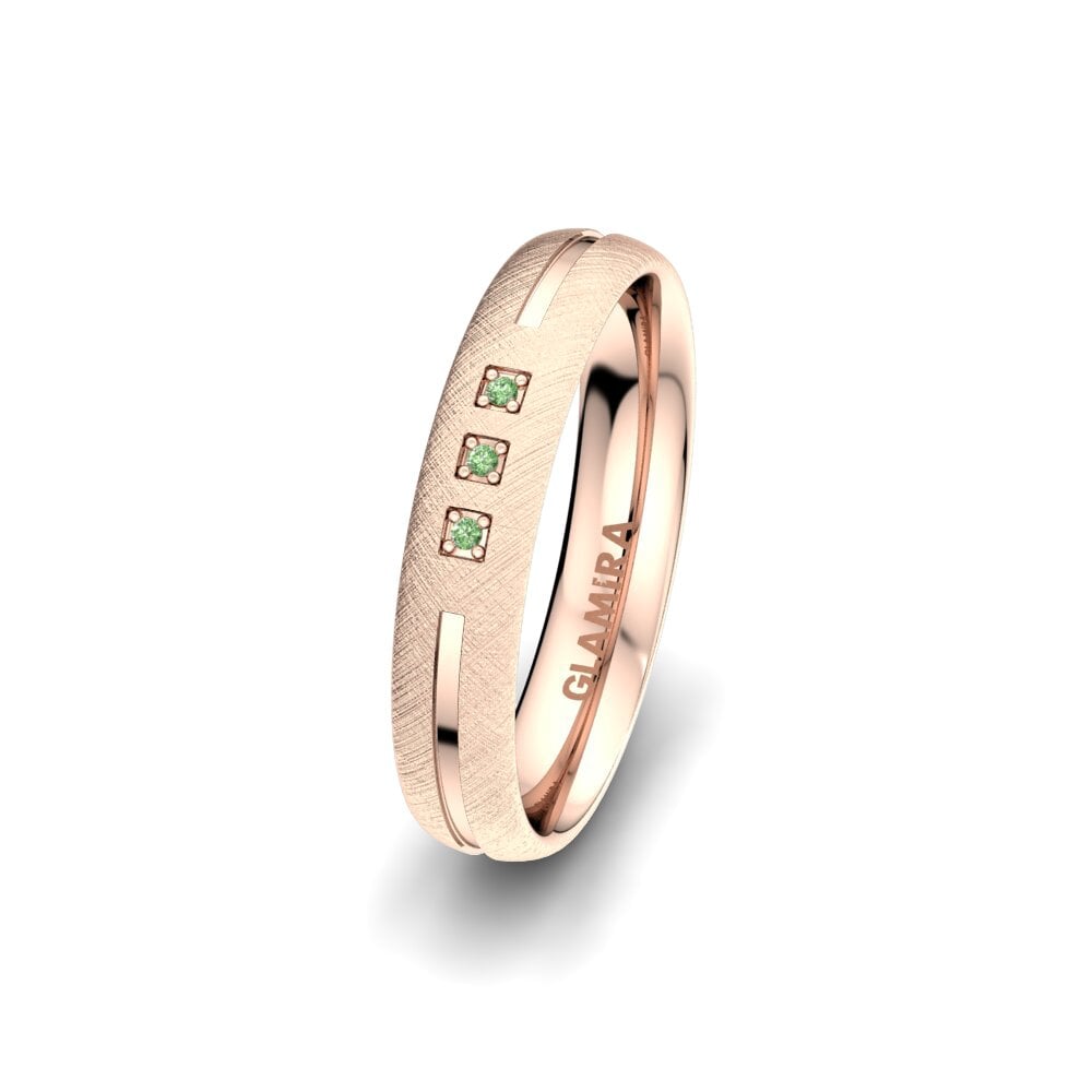 14ct Rose Gold Green Diamond Women's Wedding Ring Life Glow 4 mm