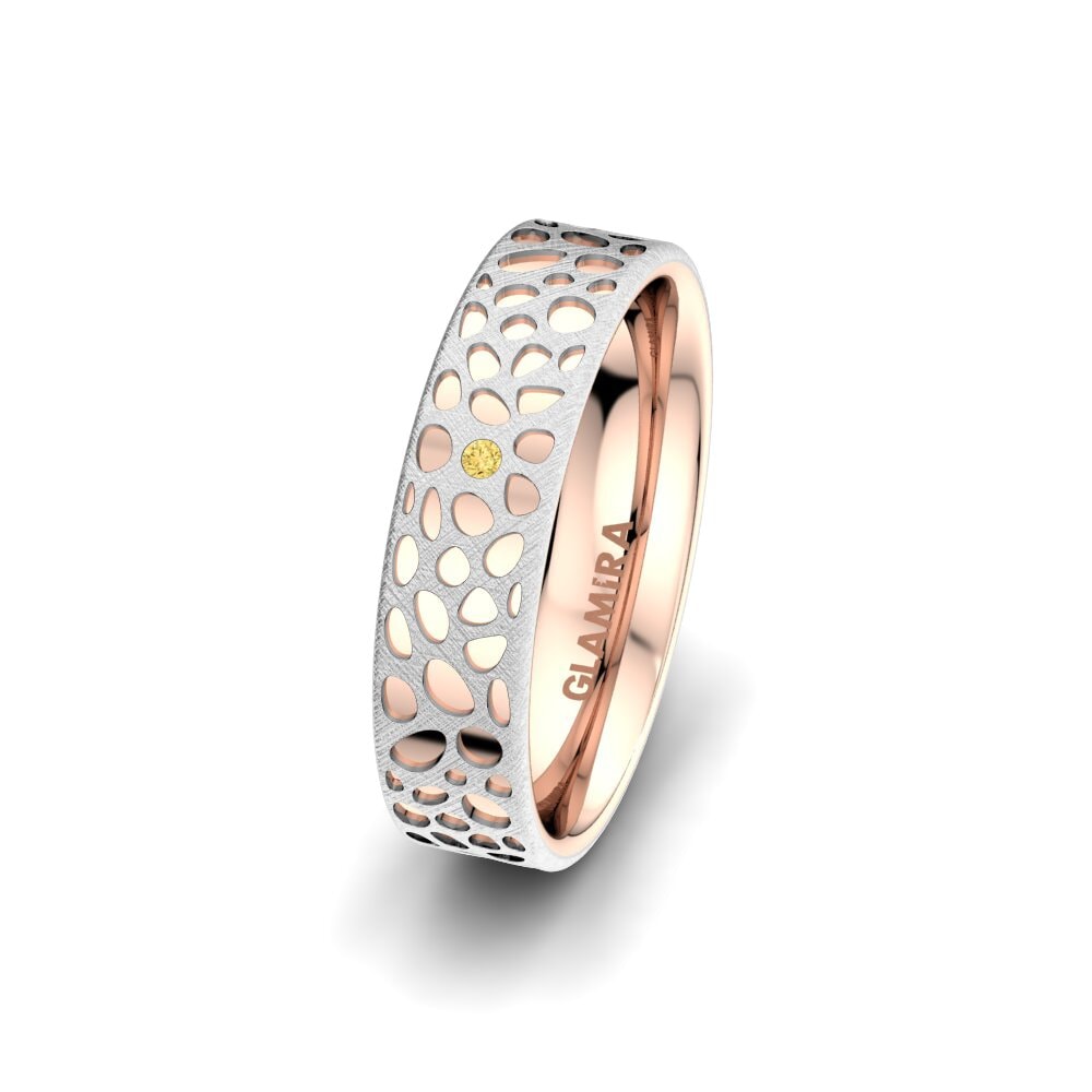 14ct White & Rose Gold Yellow Diamond Women's Wedding Ring Mysterious Touch 5 mm
