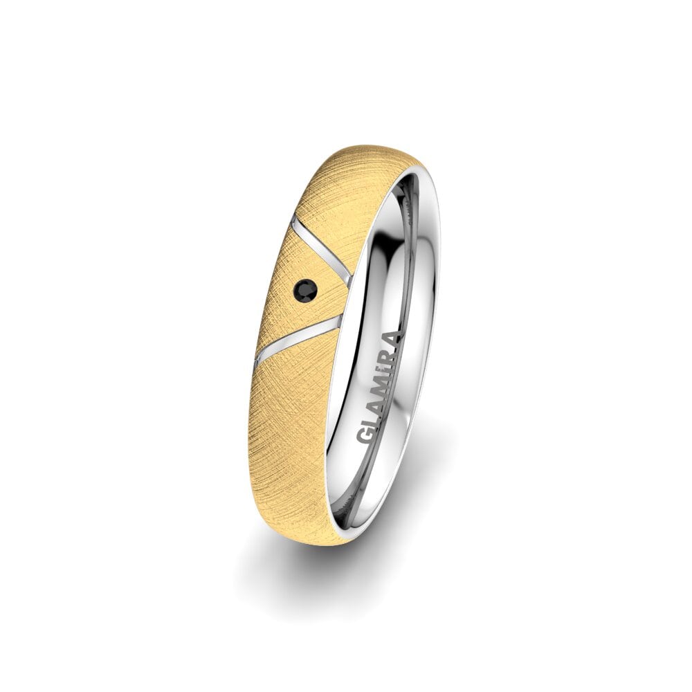 18ct Yellow & White Gold Black Sapphire Women's Wedding Ring Noble Shape 4 mm