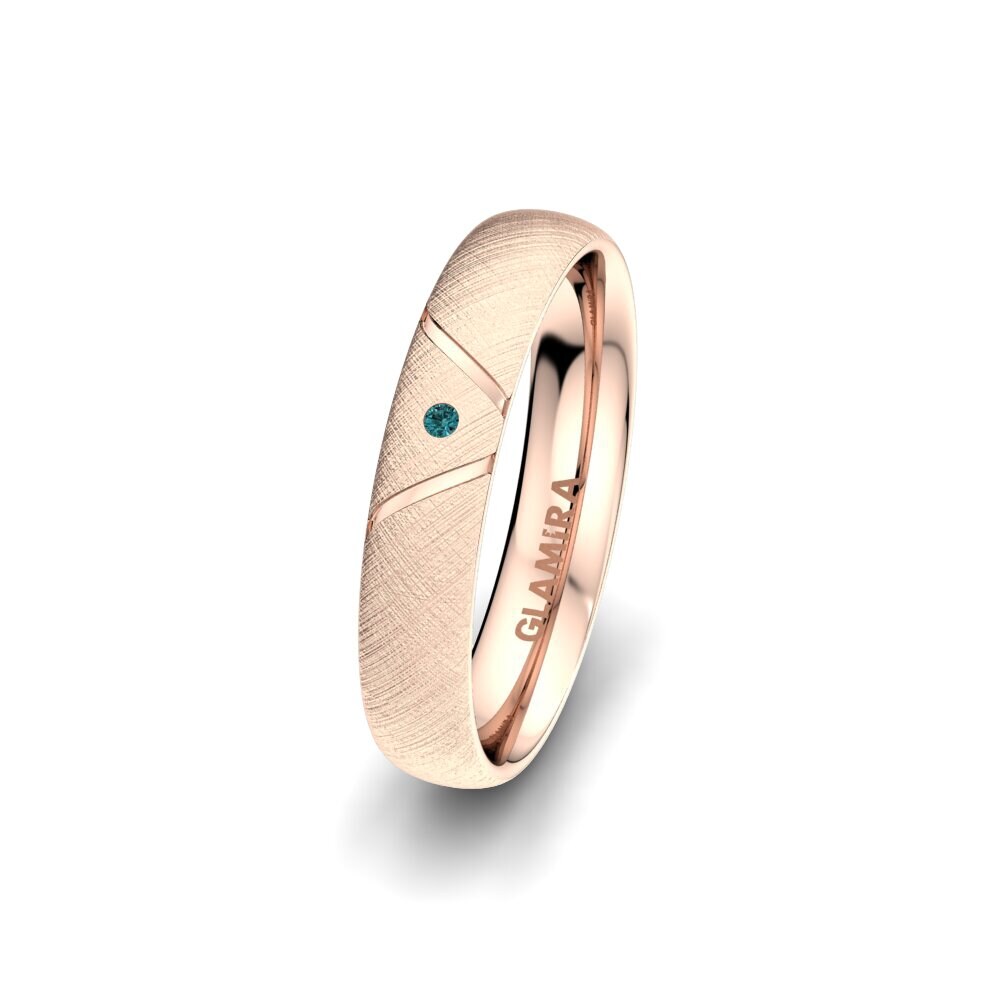 14ct Rose Gold Blue Diamond Women's Wedding Ring Noble Shape 4 mm