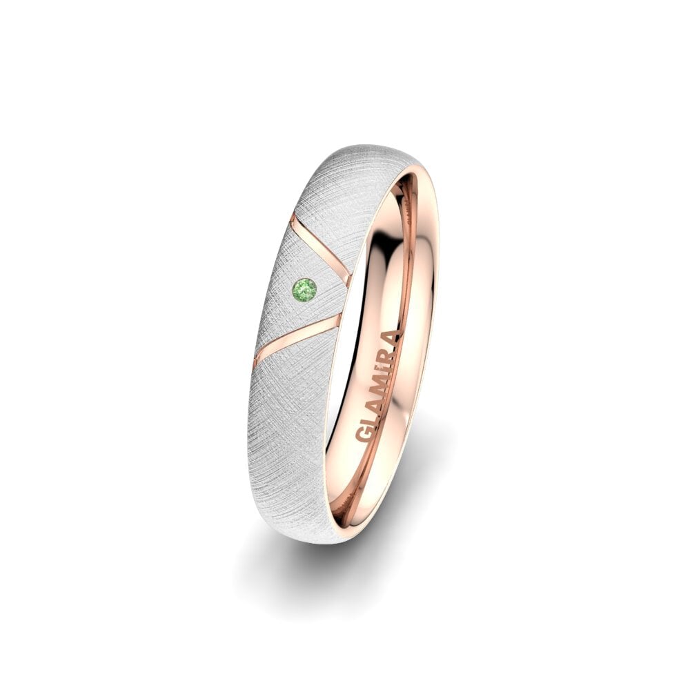 9ct White & Rose Gold Green Diamond Women's Wedding Ring Noble Shape 4 mm