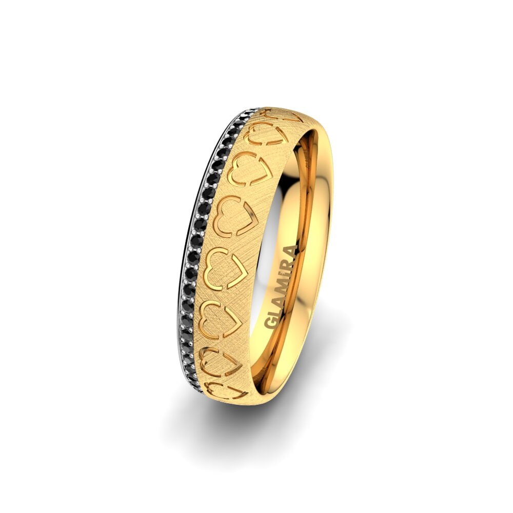 Or Jaune & Blanc 375 Saphir noir Alliance pour femme Ornate Leaf 5 mm