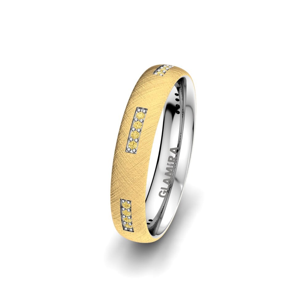 14ct Yellow & White Gold Yellow Diamond Women's Wedding Ring Precious Star 4 mm