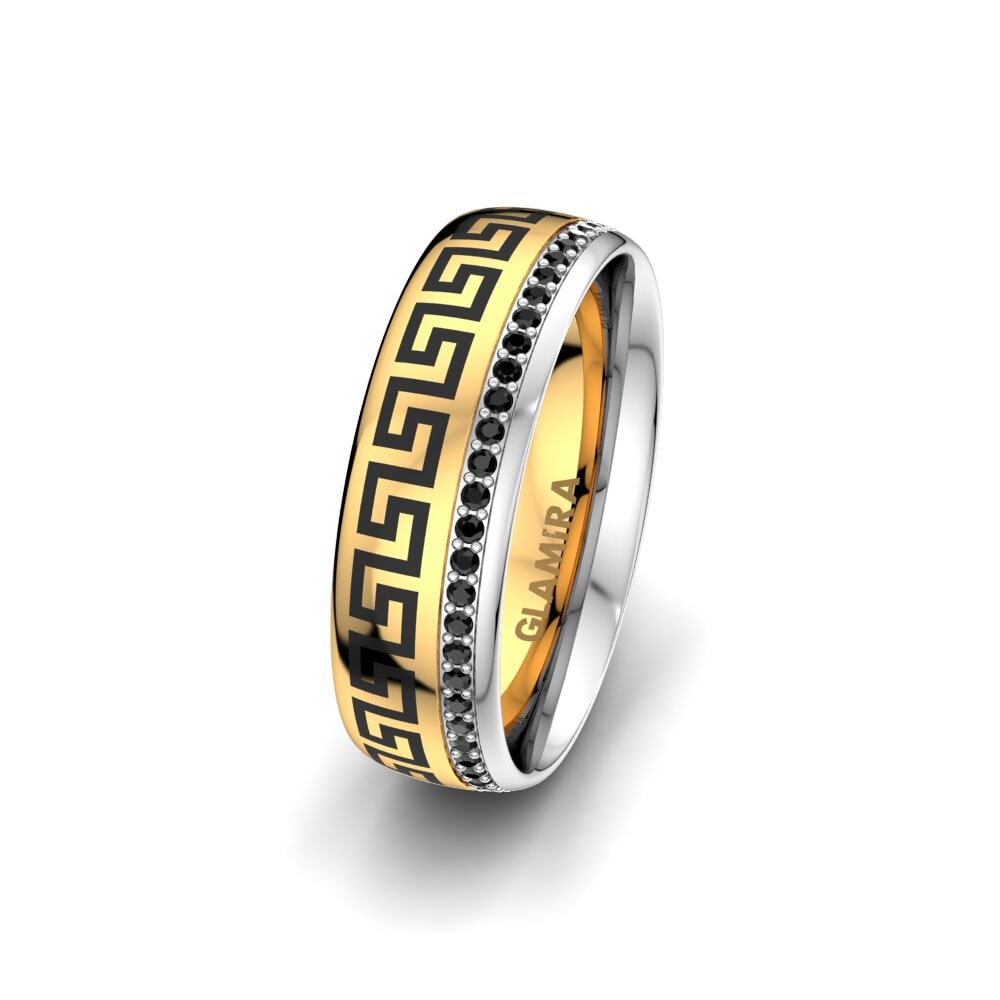 Or Jaune & Blanc 375 Saphir noir Alliance pour femme Essential Happiness 6 mm