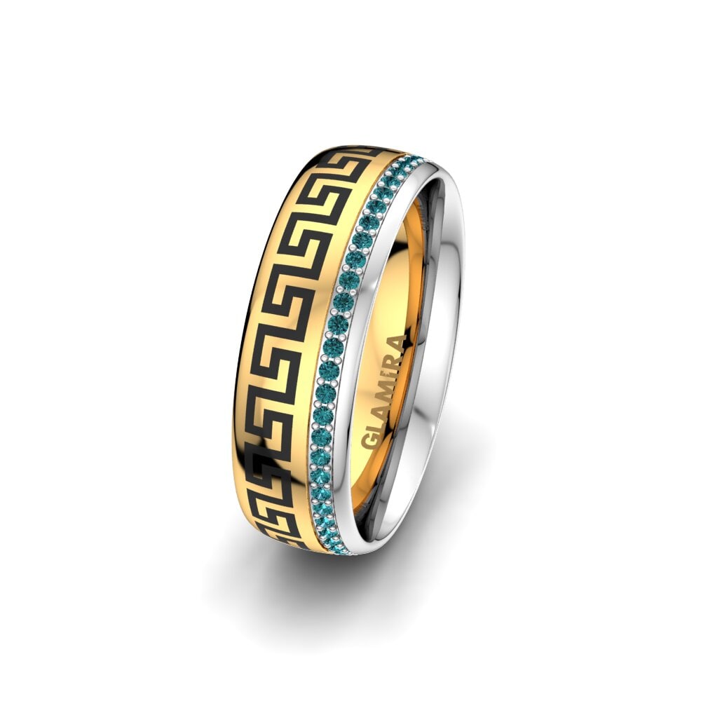 375 Gelb & Weißgold Blauer Diamant Damen trauring Essential Happiness 6 mm