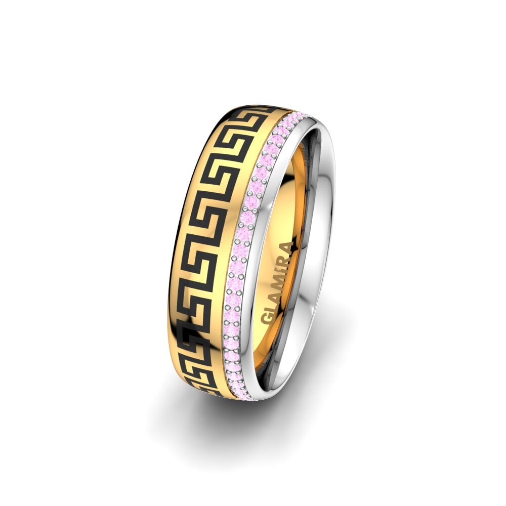 375 Gelb & Weißgold Rosa Saphir Damen trauring Essential Happiness 6 mm