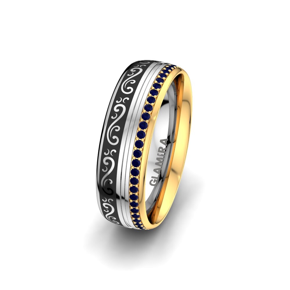 14k White & Yellow Gold Sapphire Women's Wedding Ring Infinity Line 6 mm