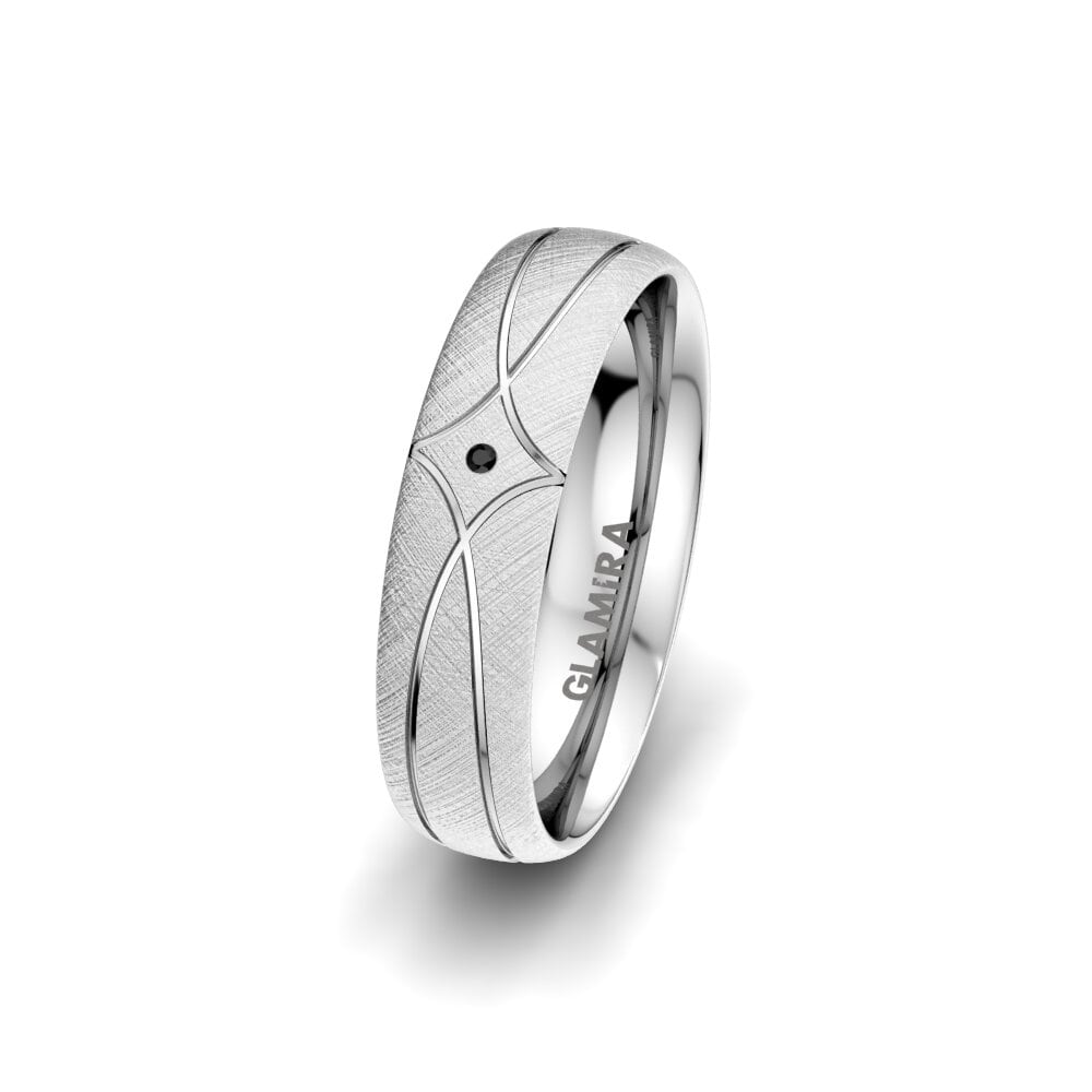 White Silver Black Diamond Women's Wedding Ring Infinite Moon 5 mm