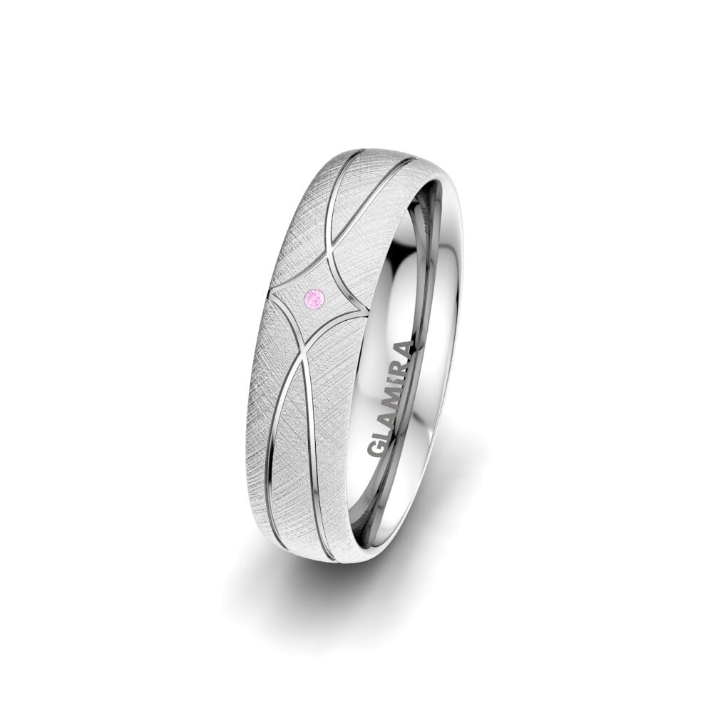 White Silver Pink Sapphire Women's Wedding Ring Infinite Moon 5 mm