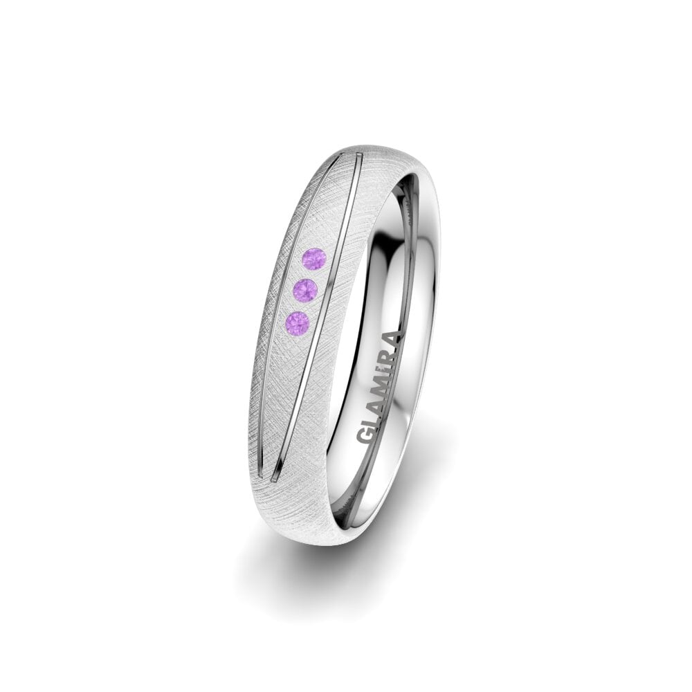 White Silver Amethyst Women's Wedding Ring Natural Alluring 4 mm