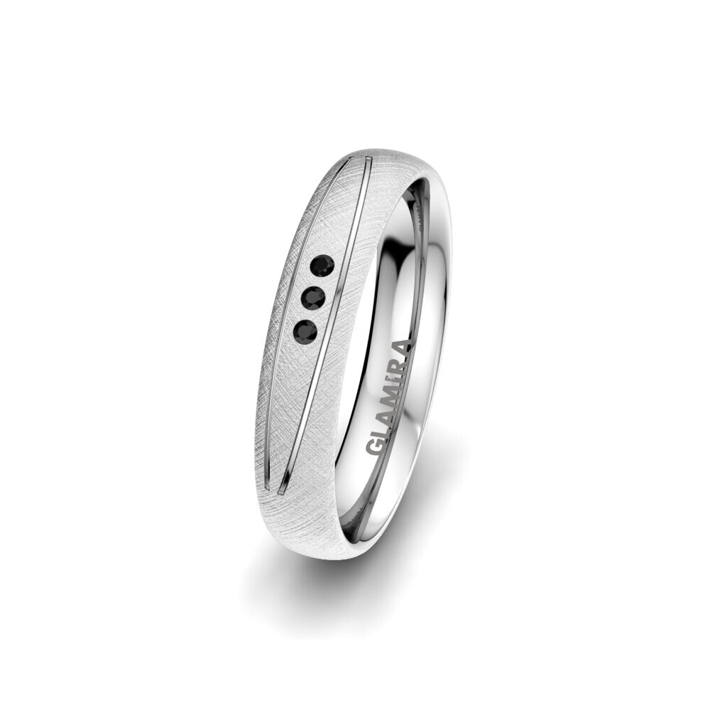 White Silver Black Diamond Women's Wedding Ring Natural Alluring 4 mm