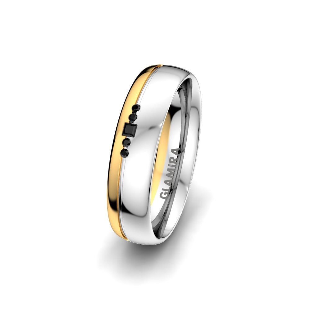 18ct White / Yellow Gold Black Sapphire Women's Wedding Ring Pure Charm 5 mm