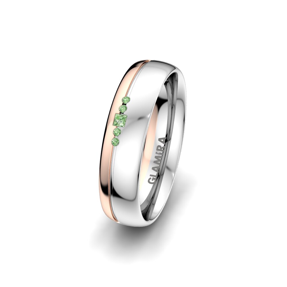 9ct White & Rose Gold Green Diamond Women's Wedding Ring Pure Charm 5 mm