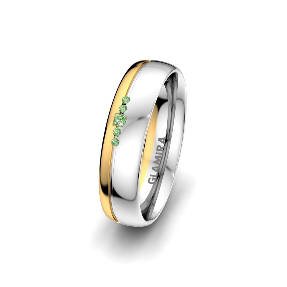 18ct White / Yellow Gold Green Diamond Women's Wedding Ring Pure Charm 5 mm