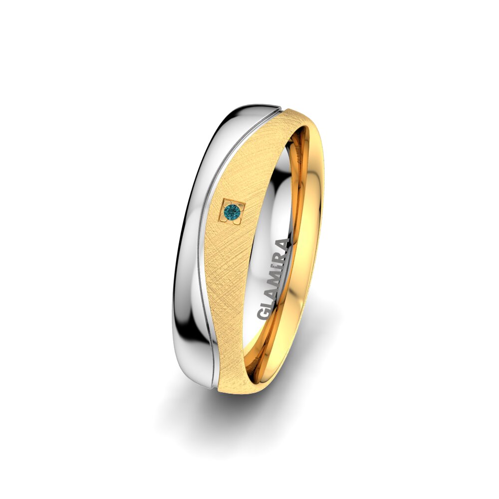 14ct Yellow & White Gold Blue Diamond Women's Wedding Ring Sense Drops 5 mm