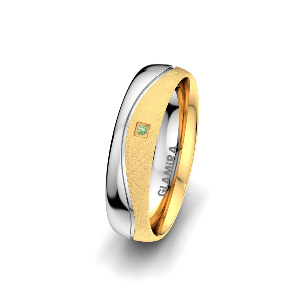 14ct Yellow & White Gold Green Diamond Women's Wedding Ring Sense Drops 5 mm