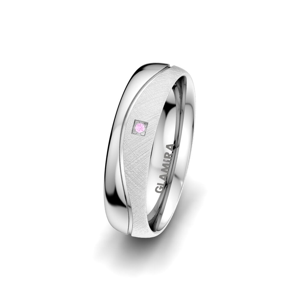 White Silver Pink Sapphire Women's Wedding Ring Sense Drops 5 mm