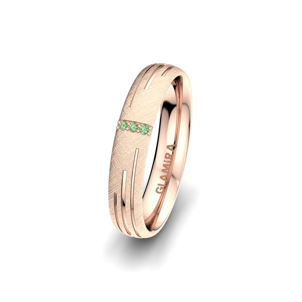 14ct Rose Gold Green Diamond Women's Wedding Ring Shimmering Road 4 mm