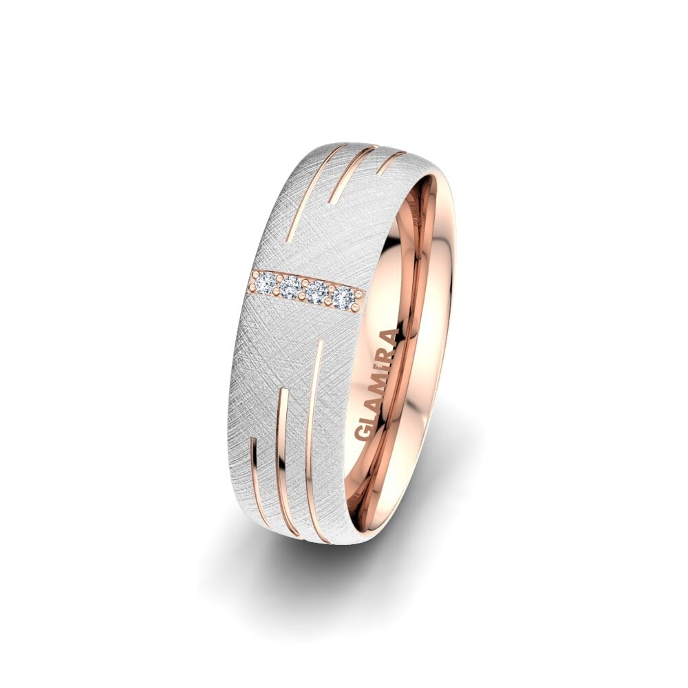 Weiß & Rotgold 750 Labor-gezüchteter Diamant Damen trauring Shimmering Road 6 mm