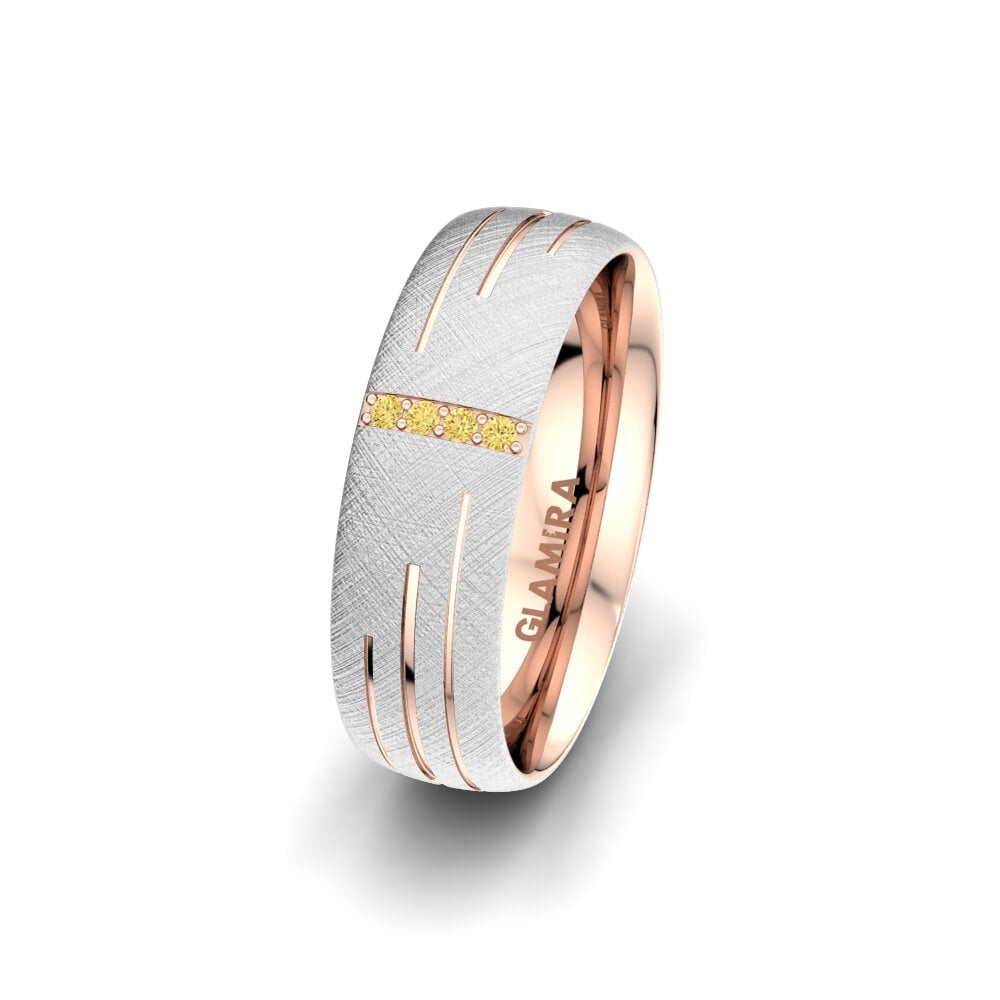 Weiß & Rotgold 750 Gelber Diamant Damen trauring Shimmering Road 6 mm