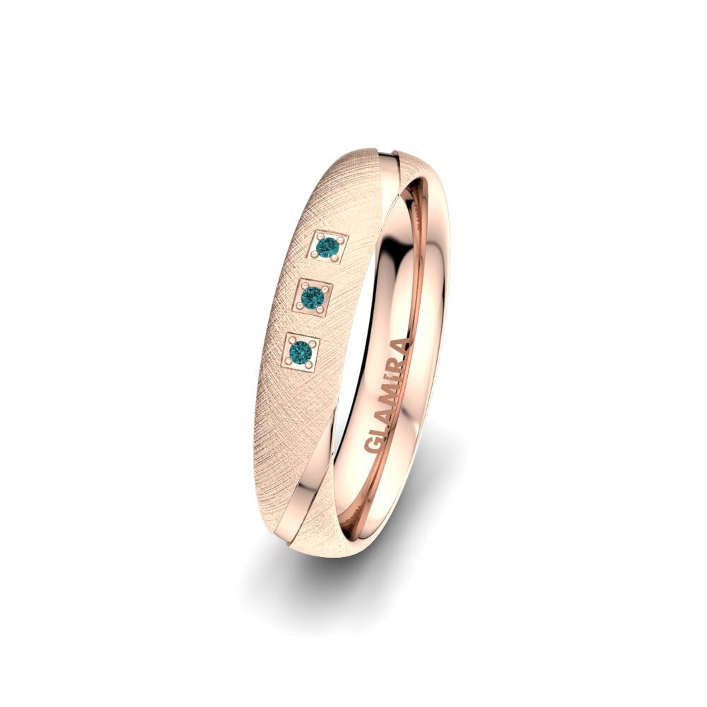 14ct Rose Gold Blue Diamond Women's Wedding Ring Splendid Feeling 4 mm