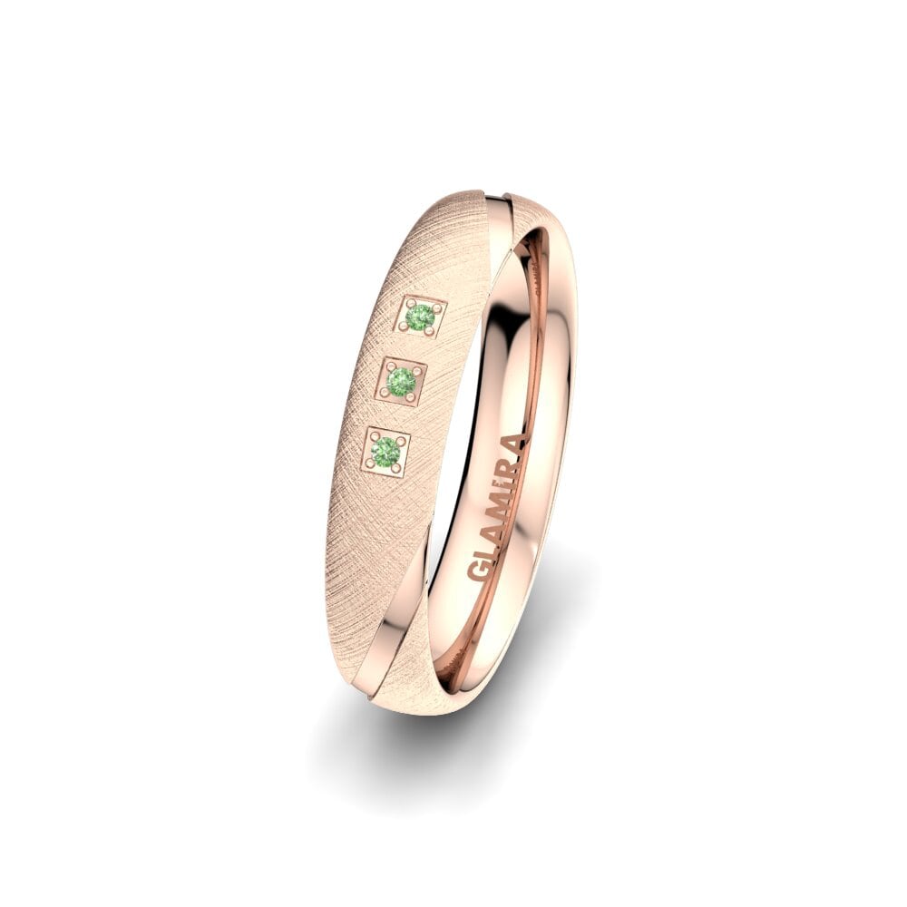 14ct Rose Gold Green Diamond Women's Wedding Ring Splendid Feeling 4 mm
