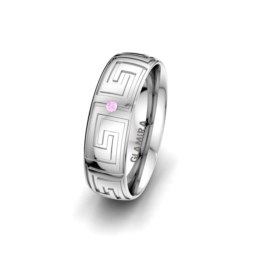 White Silver Pink Sapphire Women's Wedding Ring Strong Light 6 mm