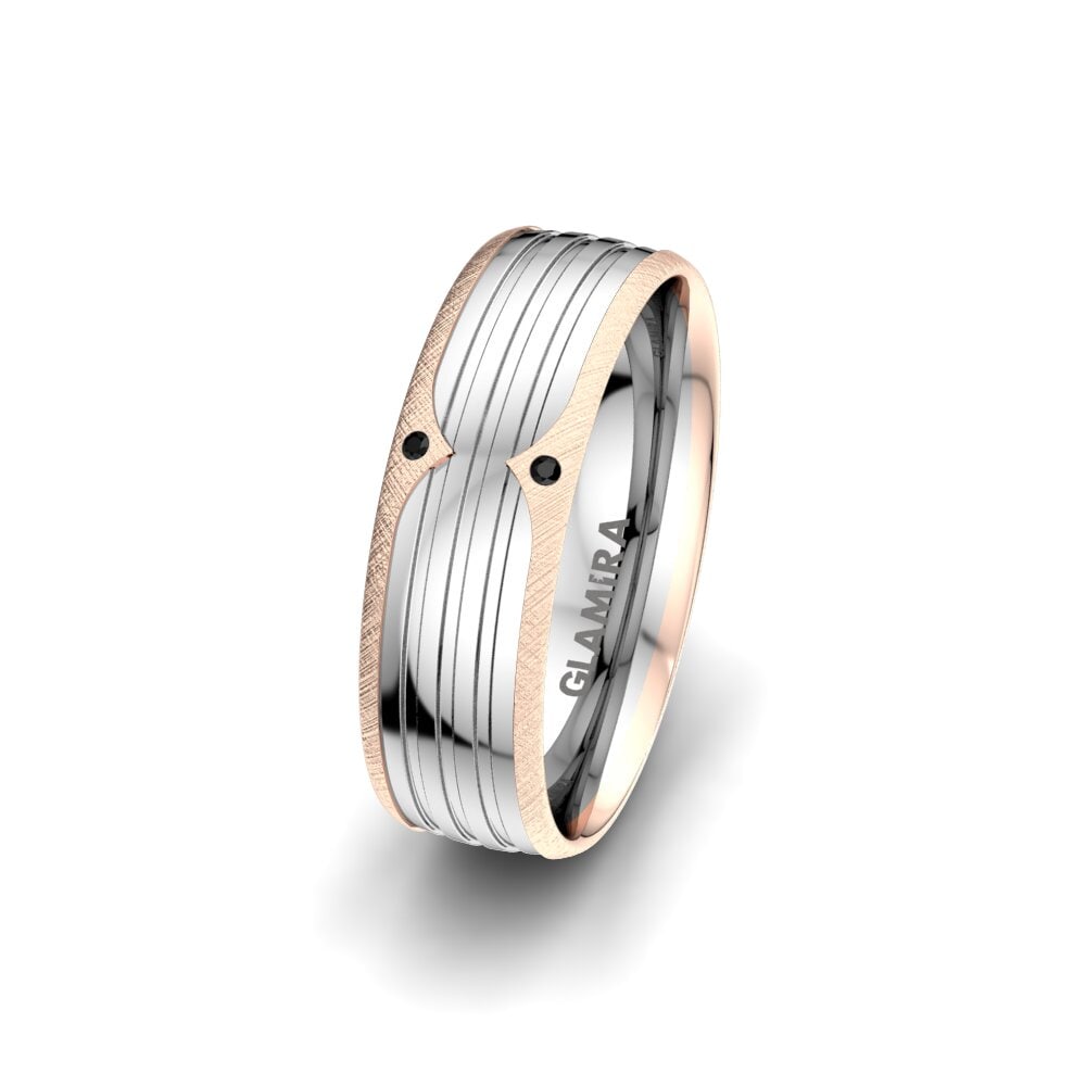 750 Rot & Weißgold Schwarzer Diamant Damen trauring Strong Strip 6 mm