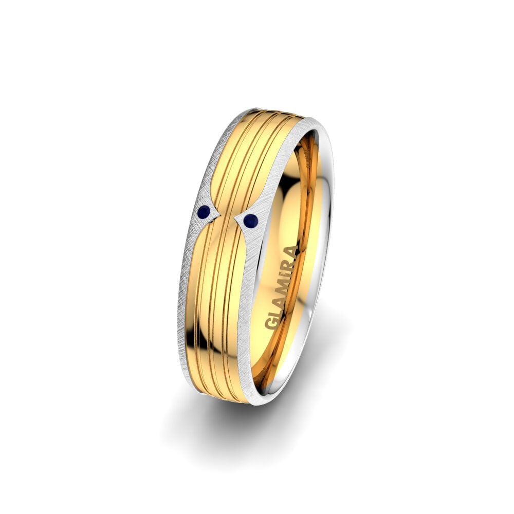 14k White & Yellow Gold Sapphire Women's Wedding Ring Strong Strip 5 mm
