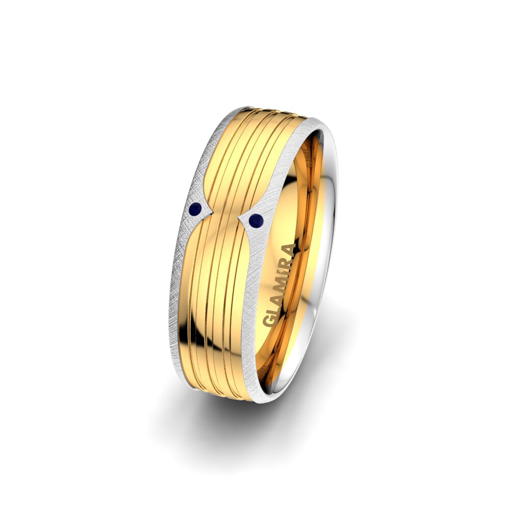 14k White & Yellow Gold Sapphire Women's Wedding Ring Strong Strip 6 mm