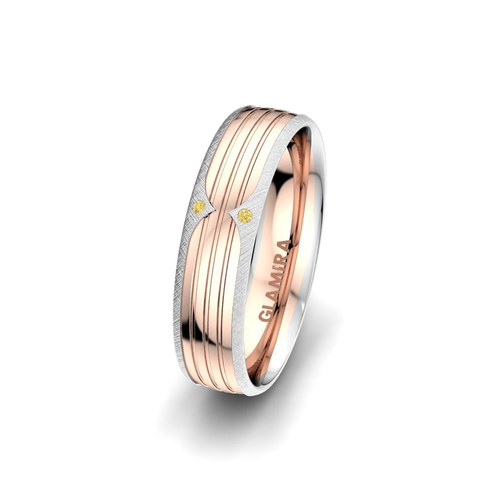 14ct White & Rose Gold Yellow Diamond Women's Wedding Ring Strong Strip 5 mm