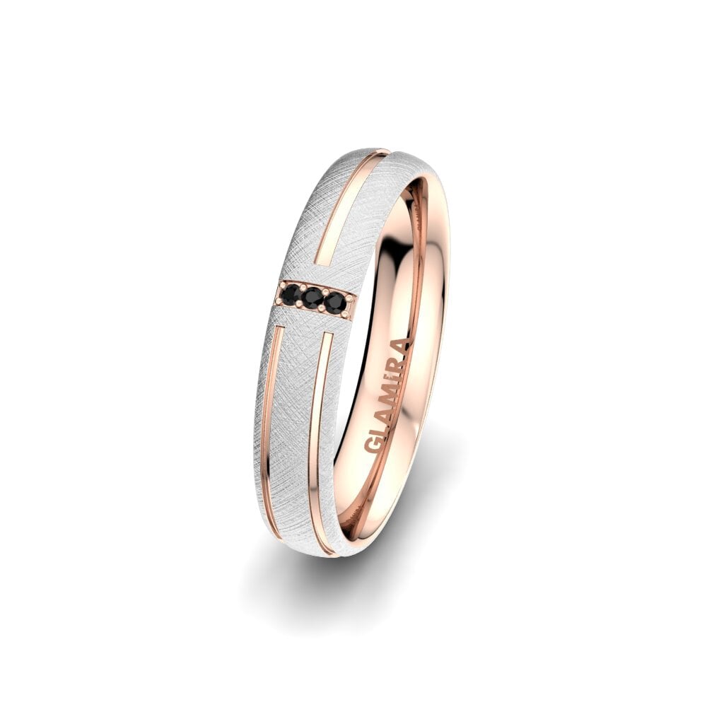 Weiß & Rotgold 585 Schwarzer Saphir Damen trauring Unique Moon 4 mm