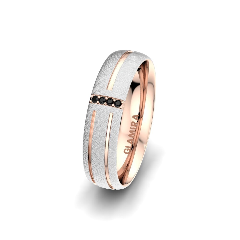 Weiß & Rotgold 585 Schwarzer Saphir Damen trauring Unique Moon 5 mm