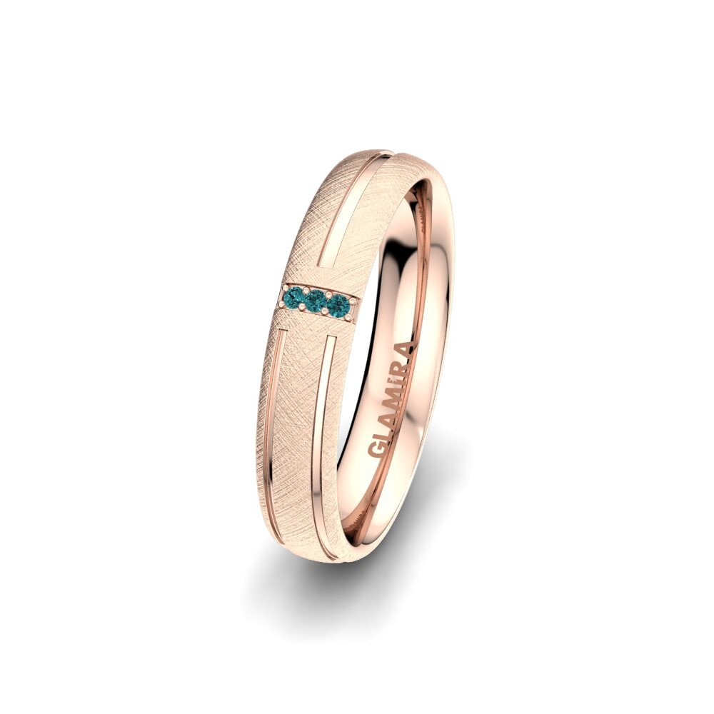 14ct Rose Gold Blue Diamond Women's Wedding Ring Unique Moon 4 mm